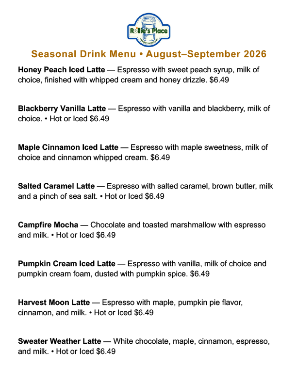 Rollies Place menu - drinks